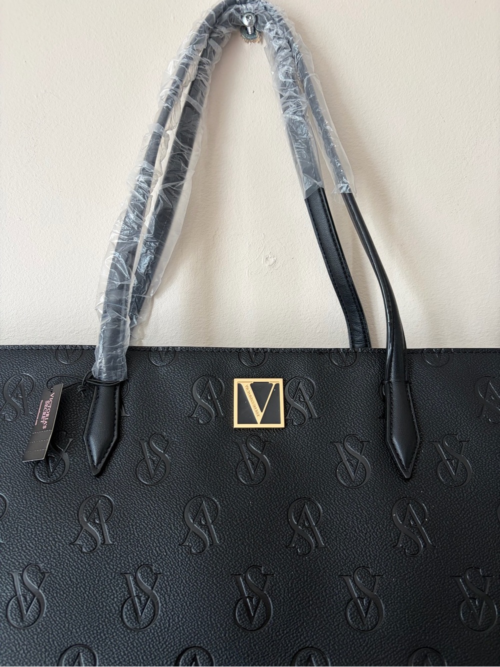 Black Embossed Tote Bag with Gold Accent- Victoria Secret - Picture 2 of 8